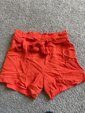 High-Rise Tie-Waist Women's Shorts in Bright Orange